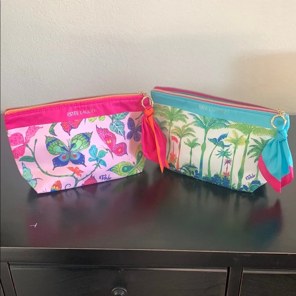 Estee Lauder Colorful Satin Cosmetic Bags Ruben Toledo Design Keepsake Butterfly
